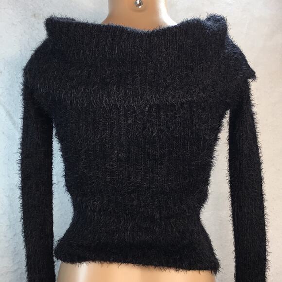 Forever 21 Sweater Womens Small Black Fuzzy Cowl Neck or Off The‎ Shoulder NWT - Picture 7 of 13